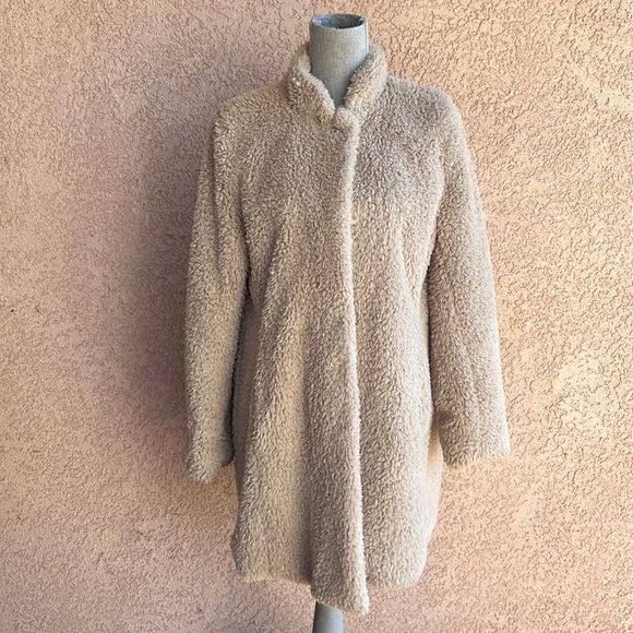 Kenneth Cole coat jacket winter teddy leopard lined ivory off white large EUC - Picture 1 of 7